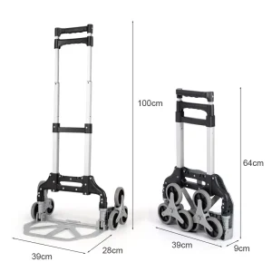 Portable Foldable Aluminum Industrial Shopping Trolley 75kg Load Capacity Six Wheel Platform Storage Cart Moving Equipment Tools