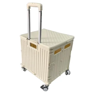 Portable Foldable Shopping Trolley Cart Supermarket Plastic Folding Shopping Trolley Cart with Wheels