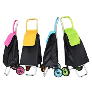 Portable Folding Shopping Cart with Carbon Steel Frame and PVC-Coated Polyester for Supermarket & Grocery Use