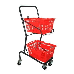 Portable Japanese Style 40L Grocery Market Double Basket Rolling Shopping Trolley