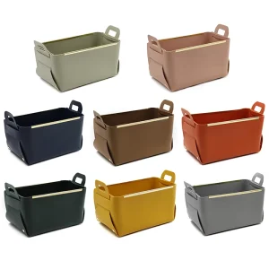 Portable PU Leather Foldable Basket Decorative Storage Bins Collapsible Baskets Organizer
