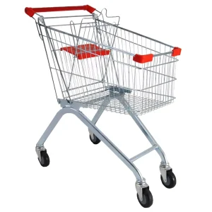 Portable Supermarket Grocery Cart China Manufacturer’s Metal Steel PP Shopping Trolley with Mesh Structure
