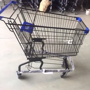 Practical and Beautiful 2-layer Folding Hand Trolley Supermarket Shopping Cart with 4” PU Wheels