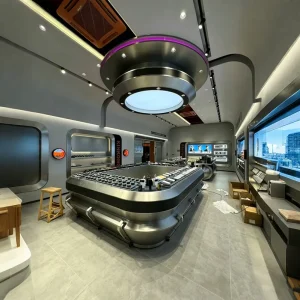 Premium Futuristic Tech Store Fixture Custom UFO-Shaped Design High-End Display System for Flagship Tech Brands
