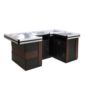 Product Checkout Counter Wooden Cashier Check Table Sample Design Stone Grain Wood Materials Grocery Shop Counter