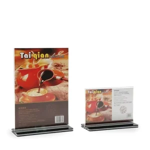 Professional Portable Acrylic Double Sided Menu Holder Table Tent Sign Holder with Frosted Base for Retail Stores