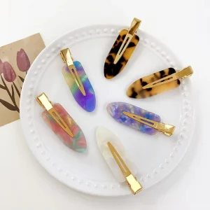 Professional Seamless Tortoise Leopard Gold Metal Make up No Bend Non Crease Free Custom Letter Barrettes Acetate Acid Hair Clip