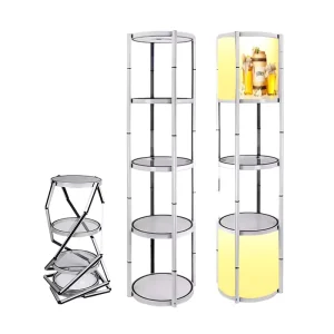 Promotion 4 Layer Square Round Folding Pop up Showcase Display Racks Retractable Twist Tower
