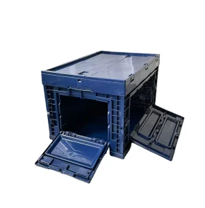 Promotion 65L Navy Blue Collapsible Plastic Storage Box Folding Crate for Camping and Home Use Stackable