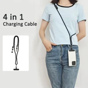 Quick Charging Cable 4 in 1 Type c Lighting USB Adjustable Crossbody Strap Phone Lanyard Anti Theft Durable Braided Data Cables