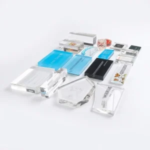 RECHI Custom Design Various Luxury Clear Acrylic Block Sign Holder With Printing or Engraved Brand Logo for Retail Promotion