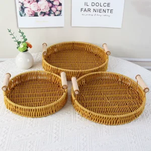 Rattan PP Handmade Eco-Friendly Modern Storage Basket for Kitchen Use Dried Fruit & Snacks Storage Wedding Tray