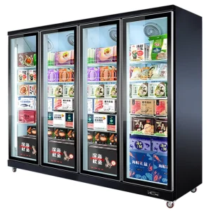 Reach in Retail Store Supermarket Vertical Upright 4 Door Air Frost Free Commercial Energy Efficiency Display Freezer Showcase