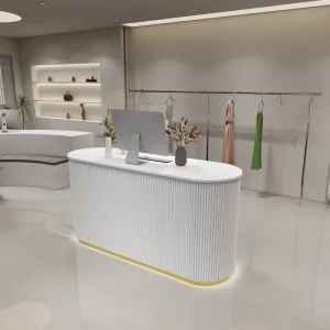 Reception Desk Cashier Counter Furniture Jewelry Shop Custom Glass Wood MDF Stainless Display Showcase Cabinet Cash Checkout