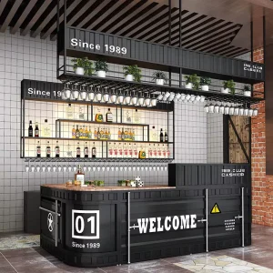 Reception desk bar gym industrial style bar counter container store checkout counter