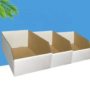 Recyclable High End Custom Open Top Cardboard Corrugated Display Bins with Embossing Magnetic Closure Stacking Floor Parts Books