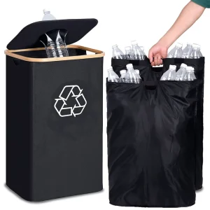 Recycling Bin for Kitchen 100L Foldable Laundry Basket Hamper with Removeable Reusable Inner Bag for Bottle Can Dirty Clothes