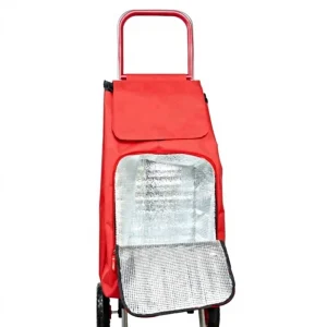 Red Polyester Fabric and Metal Steel Frame Folding Hand Trolley with Cooler Bag