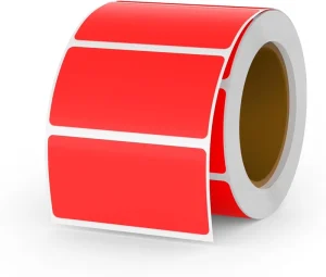 Red Thermal Labels Vinyl 25mm by 50 mm Roll Rectangular Self Adhesive Address Waterproof Stickers for Name Barcode QR Code DIY
