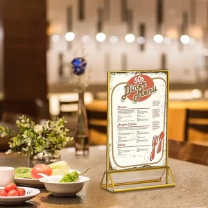 Restaurant Bar Acrylic Price Tag Gold Frame Stand Picture Frame Sign Holder For Table Menu Recipe Cards Photo Display