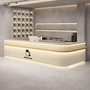 Restaurant Cafe Bar Pub Modern Minimalism Wooden Reception Desk Coffee Bar Station Counter With Storage