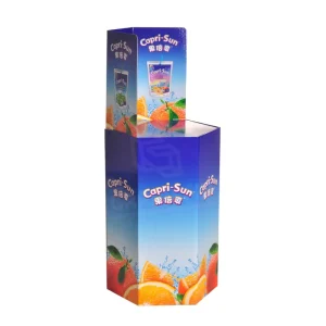 Retail Advertising Corrugated Cardboard Hexagon Beverage Dump Bin Display for Orange Juice