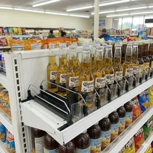 Retail Bottle Shelf Pusher with Adjustable Dividers for Beverage and Beer Display