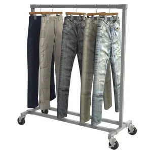 Retail Garment Store Fixture Metal Pipe Stand Clothing Jeans Pants Clothes Display Rack with Wheel for Shop
