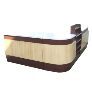 Retail Grocery Convenience Store Checkout Counter Wooden and Steel with Plastic Cash Register