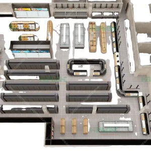 Retail Grocery Store Layout 3D Design Display Rack Manufacturer Supermarket Equipment Floor Plan