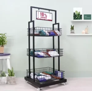 Retail Grocery Store Movable with Wheels Metal Display Stand Rack