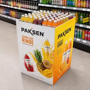 Retail Paper Dump Bin for Fruit Flavor Bottled Juice Soft Drink Beverage Promotion Display Bin