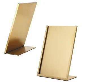 Retail Shop Poster Frame Display Racks Panel Gold Color Stainless Steel Counter Top Sign Display Holder