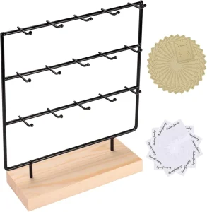 Retail Shop Store Fixtures Jewelry Display Rack Wood Base with 3 Tiers Hanger Earring Display Stand