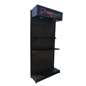 Retail Store Custom Floor Freestanding With LED Lights Box Metal Pegboard Hook Display Tool Merchandise Racks for Grocery Store