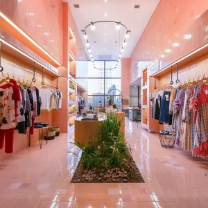 Retail Store Fixtures Pink Interior Design Lady Clothing Boutique Display