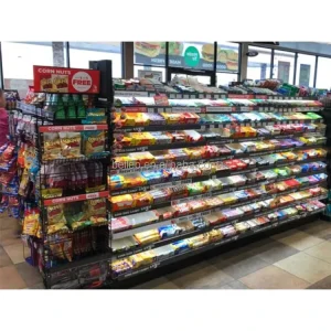 Retail Store Metal Wire Display Rack Supermarket Shelves Snack Chocolate Candy Display Stand with Led Light