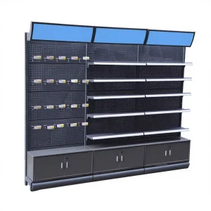 Retail Store Rack Supermarket Shelf Gondola Shelving With Pegboard Back Panel