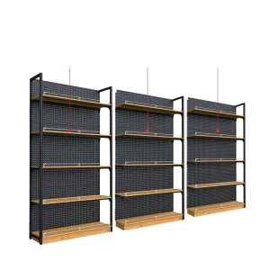 Retail Store Shelf Supermarket Shelves Wooden Metal Gondola Double side Display Racks