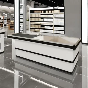 Retail Store Steel Wood Shelving and Wooden Checkout Counter for Grocery Supermarket China Supply for Display