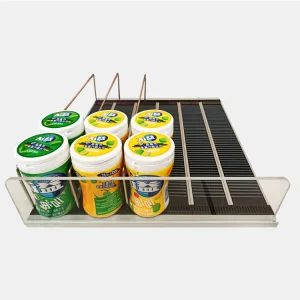 Retail Store Supermarket Convenience Store Gravity Feed Shelf with Pusher Quiet Glide Maximizes Storage Capacity