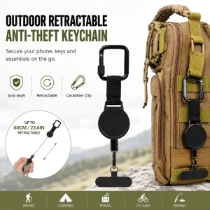 Retractable Anti-Theft Phone Tether with Carabiner Phone Holder for Hiking Camping Travel Outdoor Work and Daily Use