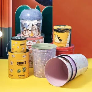 Reusable Custom Popcorn Tin Bucket for Food Popcorn Buckets Tash Can Made From Tinplate Metal