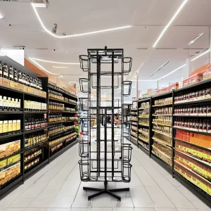 Round Metal Spinner Rack with Wire Mesh Floor Pegboard Rotating Display Organizer for Retail for Dolls Showcase