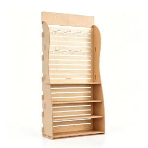 Rustic Wooden Display Stand Custom Standing Display Rack with Adjustable Hooks for Retail Boutique Gift Shop