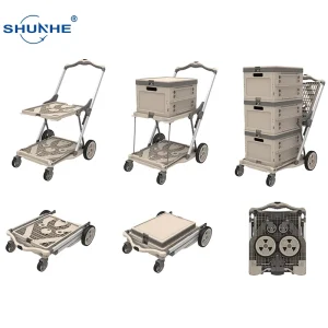 Rustproof Dual Layer Foldable Cart Adjustable Spacing Anti Slip Surface for Relocation Grocery Storage Shopping Tools OEM