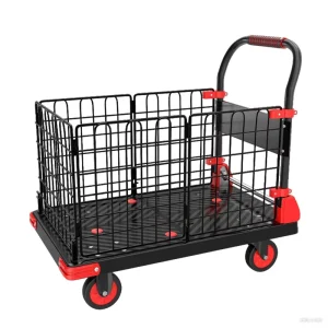 ST109 Four Wheel Warehouse Delivery Logistics Reinforced Edition Trolley With Fence Silent Freight Transport Trolley