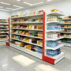 Scalable American Style Double-Sided Supermarket Gondola Shelving with 2.0mm Cold Rolled Steel Uprights for Retail Stores