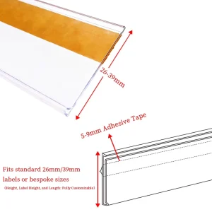 Self-Adhesive Data Strip for Supermarket Shelf Flat Extruded Tag Holder Customizable Length