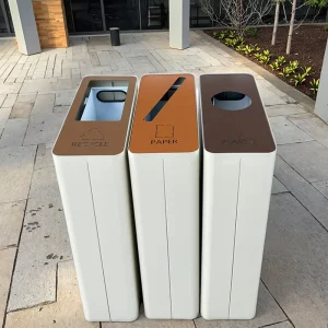 Separate Compartments Metal Steel Powder Recycling Trash Bin Set Paper Plastic Waste Management For Public Spaces